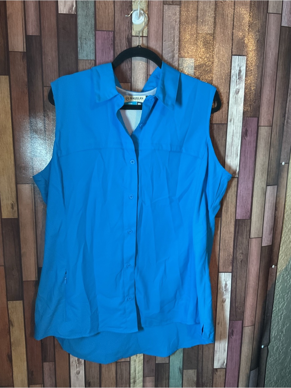 Magellan Women’s Semi Fitted Blue Button Front Sleeveless Top Size XXL